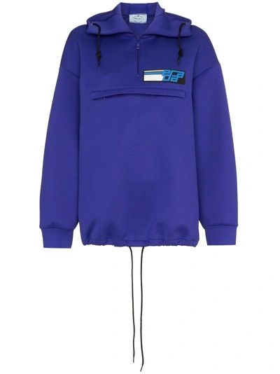 Prada Hooded Techno Jersey Half Zip Sweatshirt In Pink & Purple