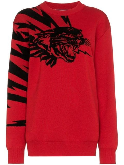 Givenchy Crewneck Long-sleeve Tiger-print Jacquard Jumper In Red