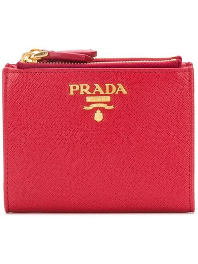 Prada Bifold Medium Leather Wallet In Red