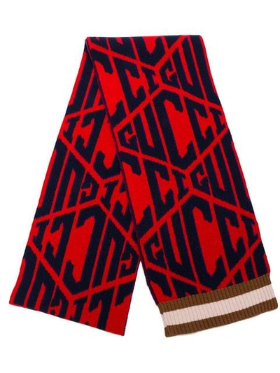 Gucci Logo羊毛围巾 In Red