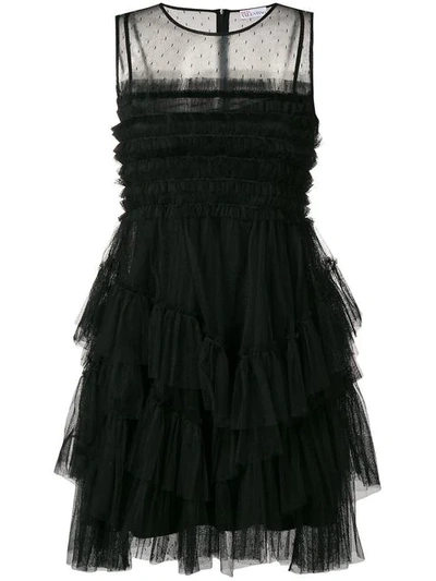 Red Valentino Ruffled Tulle Dress In Black