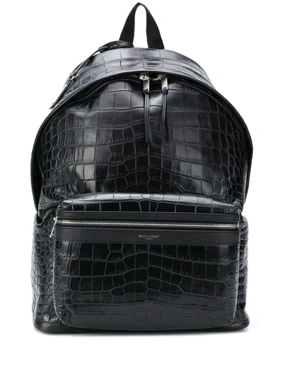 Saint Laurent City Crocodile-effect Backpack In Black