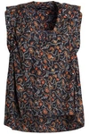 ISABEL MARANT WOMAN RUFFLE-TRIMMED FLORAL-PRINT SILK CREPE DE CHINE TOP CHARCOAL,GB 1050808918604