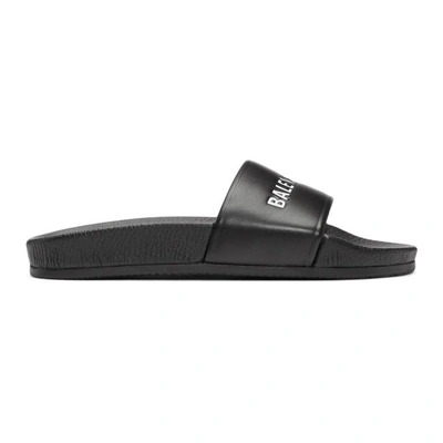Balenciaga 10mm Piscine Logo Leather Slide Sandals In Black