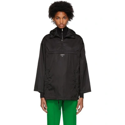 Prada Hooded Leather-trimmed Shell Jacket In F0002 Black