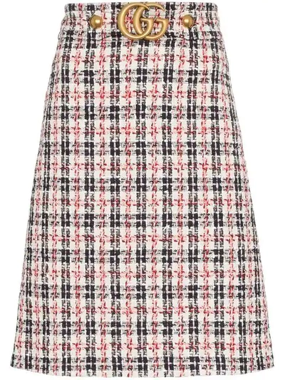 Gucci A-line Tweed Knee-length Skirt With Gg Hardware In Gardenia/ink
