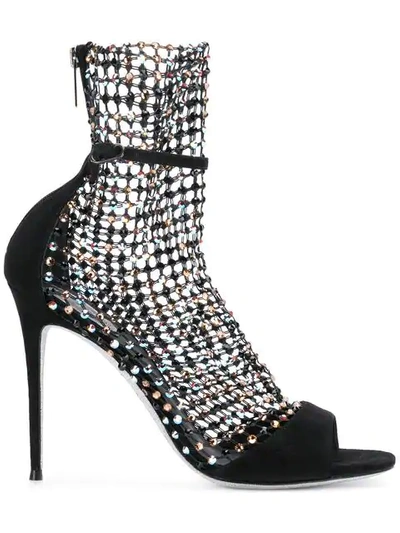 René Caovilla Galaxia Mesh Strass Caged High-heel Sandals In Blk/other (black)