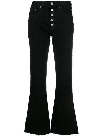 Mm6 Maison Margiela Cropped Distressed High-rise Flared Jeans In Black