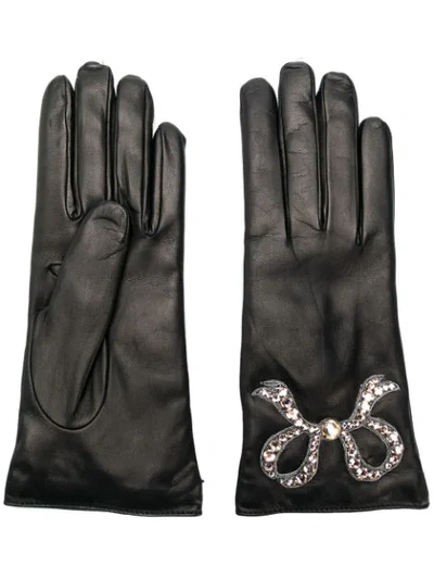 Gucci Leather Gloves With Bow In Black