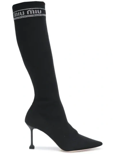 Miu Miu Sock Detail Knee In Black