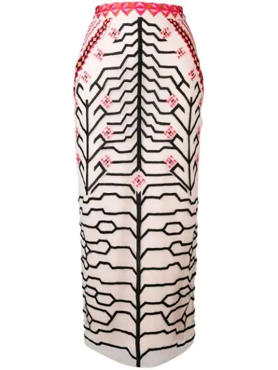 Temperley London Embroidered Fitted Waist Straight Skirt In Pink