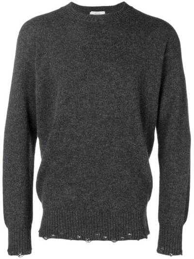 Maison Flaneur Distressed Crew Neck Jumper In Grey