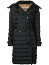 BURBERRY puffed mid-length hooded coat