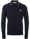 Moncler Patch-detail Long-sleeved Polo Shirt In Blue