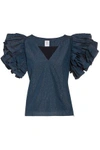 ROSIE ASSOULIN DUST RUFFLED IRIDESCENT SEERSUCKER TOP,3074457345618910863