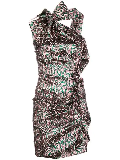Isabel Marant Synee One-shoulder Gathered Metallic Jacquard Mini Dress In Green
