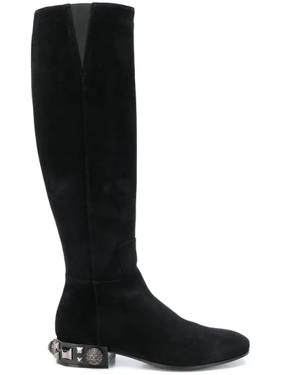 Dolce & Gabbana Studded Heel Boots In Black