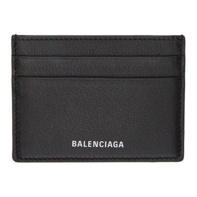 Balenciaga Logo-print Pebbled-leather Cardholder In 1000 Blk Wh