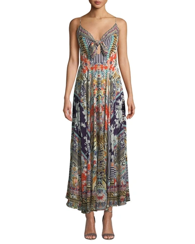 Camilla Printed Tie-front Silk Maxi Dress In Queen Of Kings