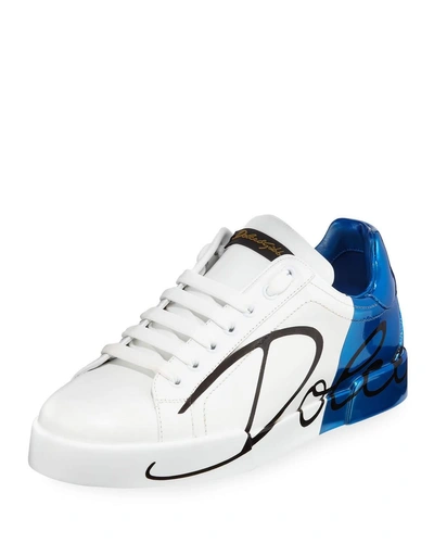 Dolce & Gabbana Men's Portofino Two-tone Leather Sneakers In White