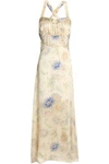 ANNA SUI ANNA SUI WOMAN GATHERED FLORAL-PRINT SILK-SATIN MAXI DRESS CREAM,3074457345619190437