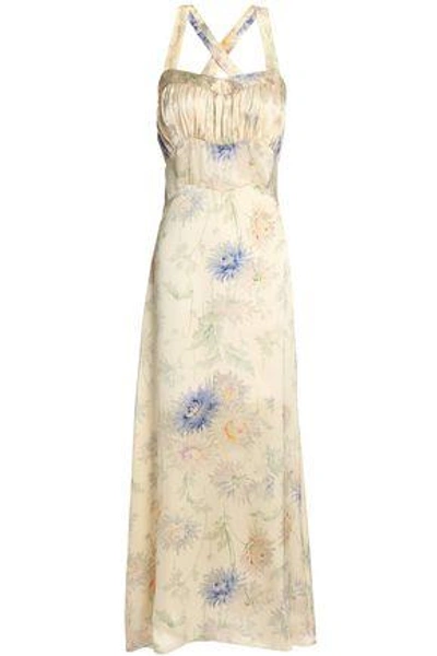 Anna Sui Woman Gathered Floral-print Silk-satin Maxi Dress Cream