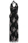 ANNA SUI ANNA SUI WOMAN RUFFLE-TRIMMED EMBROIDERED LACE HALTERNECK GOWN BLACK,3074457345619190488