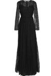 DOLCE & GABBANA DOLCE & GABBANA WOMAN PLEATED SILK-BLEND GAUZE AND CHANTILLY LACE GOWN BLACK,3074457345618744792