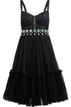 DOLCE & GABBANA DOLCE & GABBANA WOMAN FLARED EMBELLISHED LACE, SATIN AND POINT D'ESPRIT DRESS BLACK,3074457345618754799