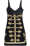 DOLCE & GABBANA DOLCE & GABBANA WOMAN SATIN-PANELED EMBELLISHED WOOL-BLEND TWILL MINI DRESS BLACK,3074457345618721724