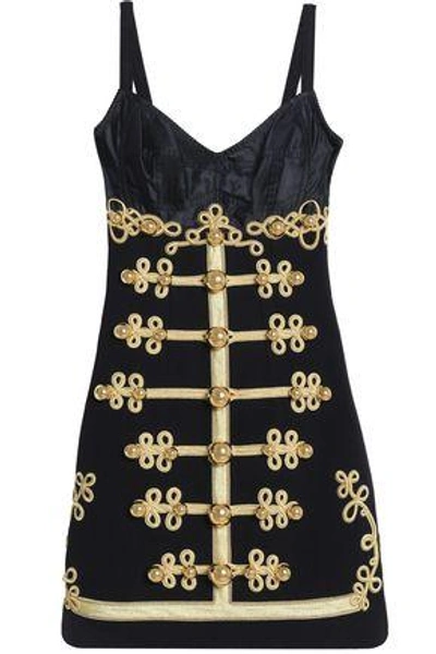 Dolce & Gabbana Woman Satin-paneled Embellished Wool-blend Twill Mini Dress Black