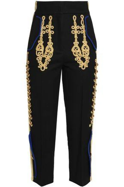 Dolce & Gabbana Woman Cropped Embellished Wool-blend Tapered Trousers Black