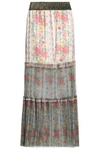 ANNA SUI WOMAN PLEATED FLORAL-PRINT SATIN-JACQUARD AND TULLE MAXI SKIRT IVORY,GB 1016843419782945