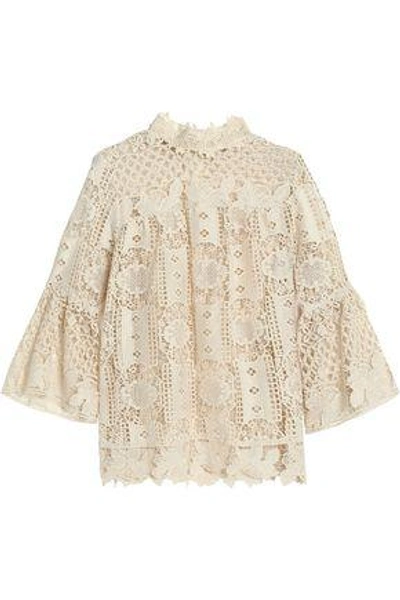 Anna Sui Woman Guipure Lace Top Ecru