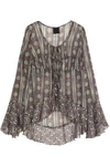 ANNA SUI ANNA SUI WOMAN RUFFLE-TRIMMED METALLIC PRINTED SILK-BLEND CHIFFON BLOUSE STONE,3074457345619188729