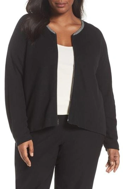 Eileen Fisher Organic Cotton Knit Zip-front Jacket In Black/ Soft White