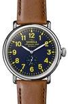 Shinola 'the Runwell' Leather Strap Watch, 47mm In Tan/ Collegiate Blue/ Silver