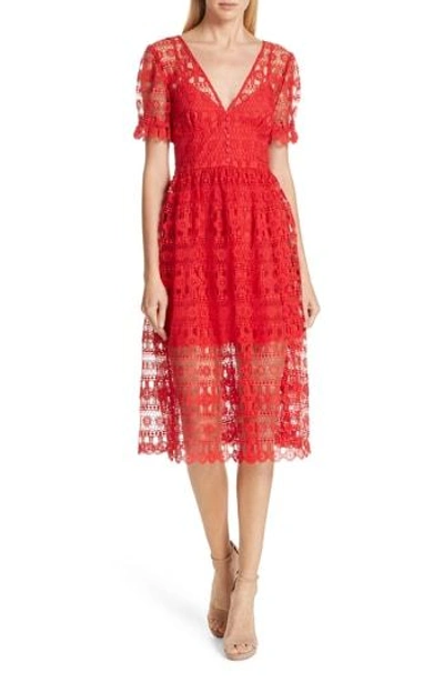 Self-portrait Self Portrait Lace Short Sleeve Dress In Red