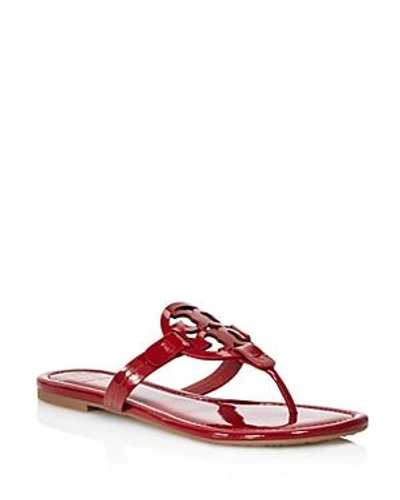 Tory Burch Miller Medallion Patent Leather Flat Thong Sandals In Dark Redstone