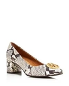 TORY BURCH WOMEN'S CHELSEA ROUND TOE SNAKESKIN-EMBOSSED LEATHER PUMPS,50411