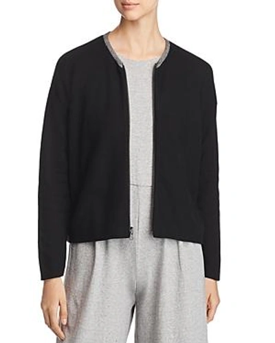 Eileen Fisher Organic Cotton Knit Zip-front Jacket In Black/ Soft White