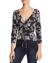 GUESS ERIE RUCHED DRAWSTRING FLORAL TOP,W83P55R49A3