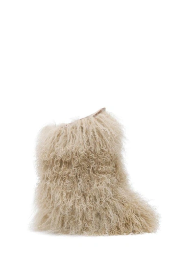 Saint Laurent Fur Calf Boots 40 In Beige