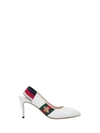 GUCCI LEATHER WEB MID-HEEL SLINGBACK PUMP,10657376