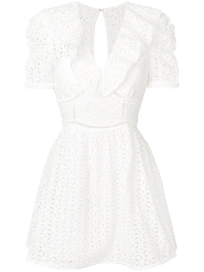 Self-portrait Puff Shoulder Broderie Anglaise Dress In White
