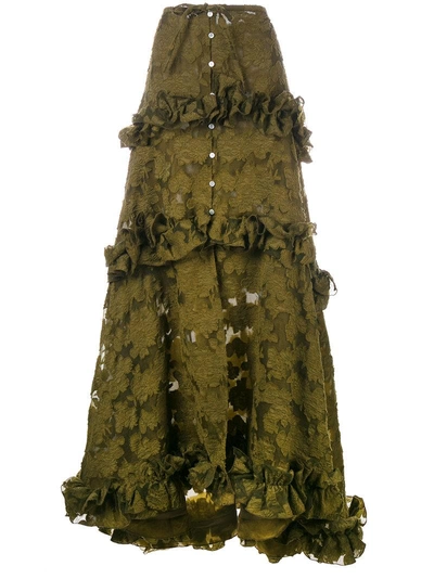 Rosie Assoulin Ruffle Tiered Maxi Skirt In Green