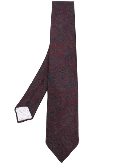 Kiton Jacquard Embroidered Tie In Red