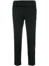 PRADA PRADA CROPPED BELTED SKINNY TROUSERS - BLACK