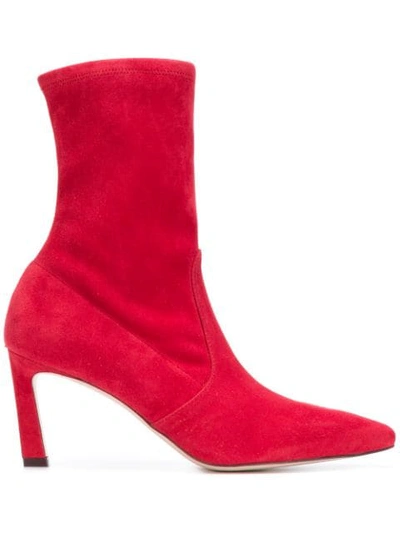 Stuart Weitzman Rapture 75皮革及踝靴 In Red