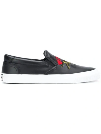 Kenzo Embroidered Tiger Sneakers In Black